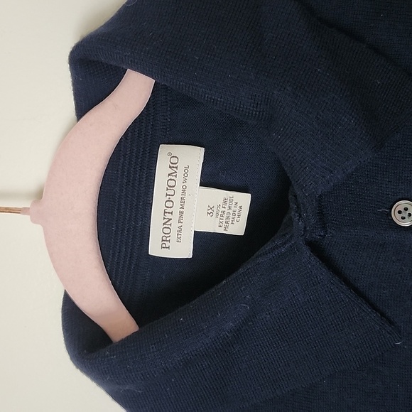 Pronto-uomo made in Italy merino wool polo sweater, navy blue, in 3xl - Picture 4 of 8